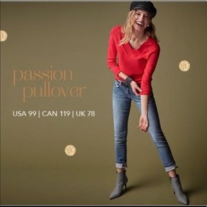 Cabi Passion Pullover Double V Neck Sweater Red S